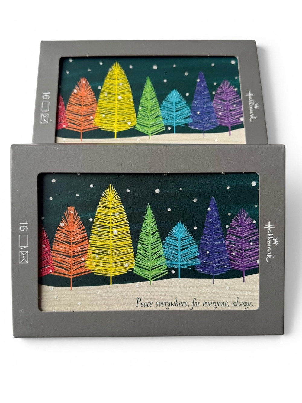Hallmark Glitter Rainbow Tree Pride Peace Christmas Cards 2 Boxes - 32 Cards